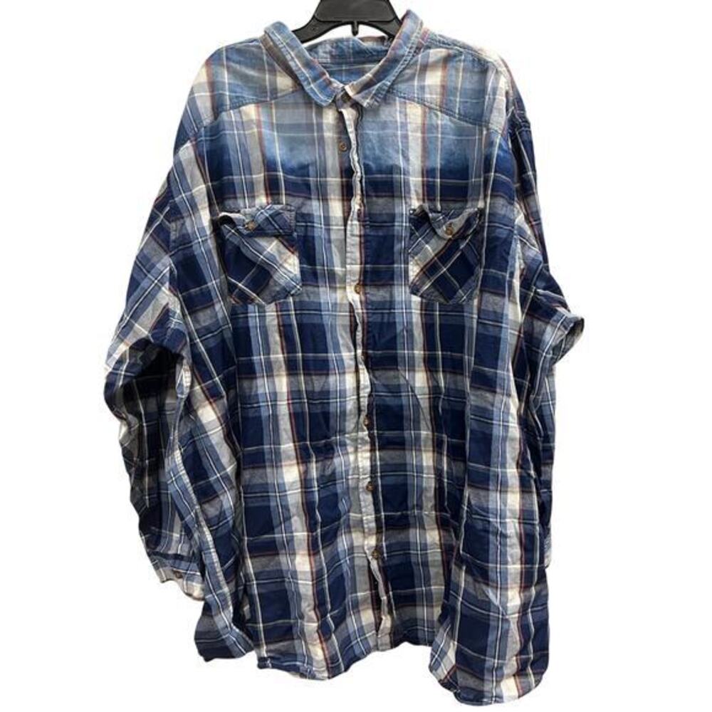 PX Premium Xpression Blue plaid button up Big and tall SZ 5X XXXXXL 5XLT